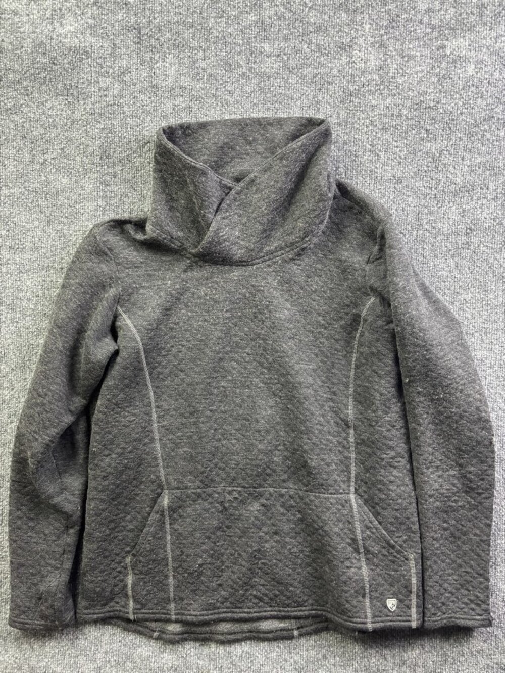 Kuhl Sweater Womens XL Gray Cowl Neck Quilted‎ Knit Raglan Pullover Pockets